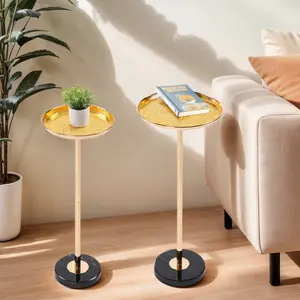 Umbreco 8and10” Height-Adjustable Coffee Table, Electroplated Metal Tray with Marble Base, Suitable for Living Room, Bedroom, Balcony Side Table,Flexible Configuration， Popular Choice