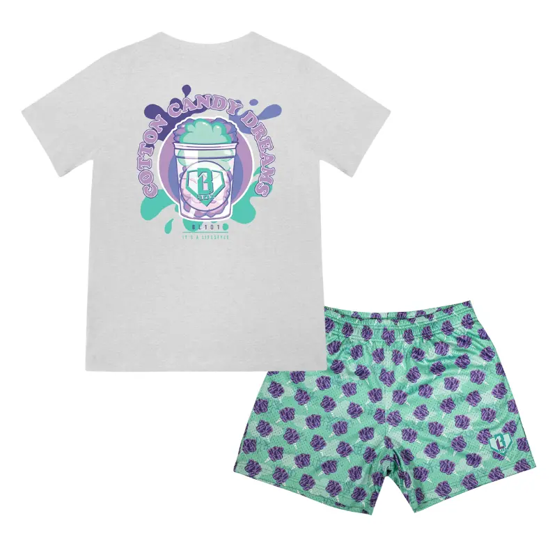 BL101 Home Run Sugar Tee & Mesh Shorts Set Galaxy Grape | Summer Baseball Outfit |