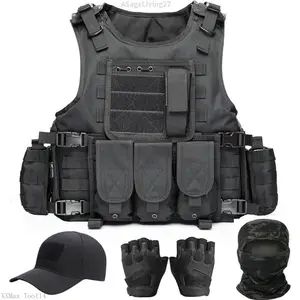 Tactical Vest for Men, Airsoft Vest, Black Molle Vest and Cap Protective Equipment, Tactical Airsoft GearASageLiving27XXMax Tool14