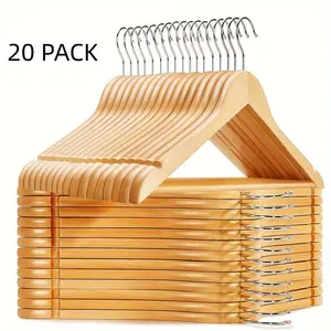 BePatio 17.32in" Soild Wooden Coat Hangers,20 Pack Clothes Hangers ,Natural Wood Suit Hangers with Non Slip Pant Bar & 360 Degree Rotatable Hook ,Clothes Hangers for Shirts, Jackets, Dress, Pant, Perfect for your closet.