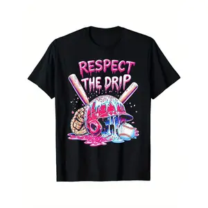 Baseball Drip Boy Ice Cream Drip Teen Dignity Drip T-Shirt, Boys' Fashion Trend Bottom Shirt Breathable, Moisture-Wicking, Casual Comfort Top Street Fashion Casual Summer T-Shirt Round Neck Short Sleeve Tee