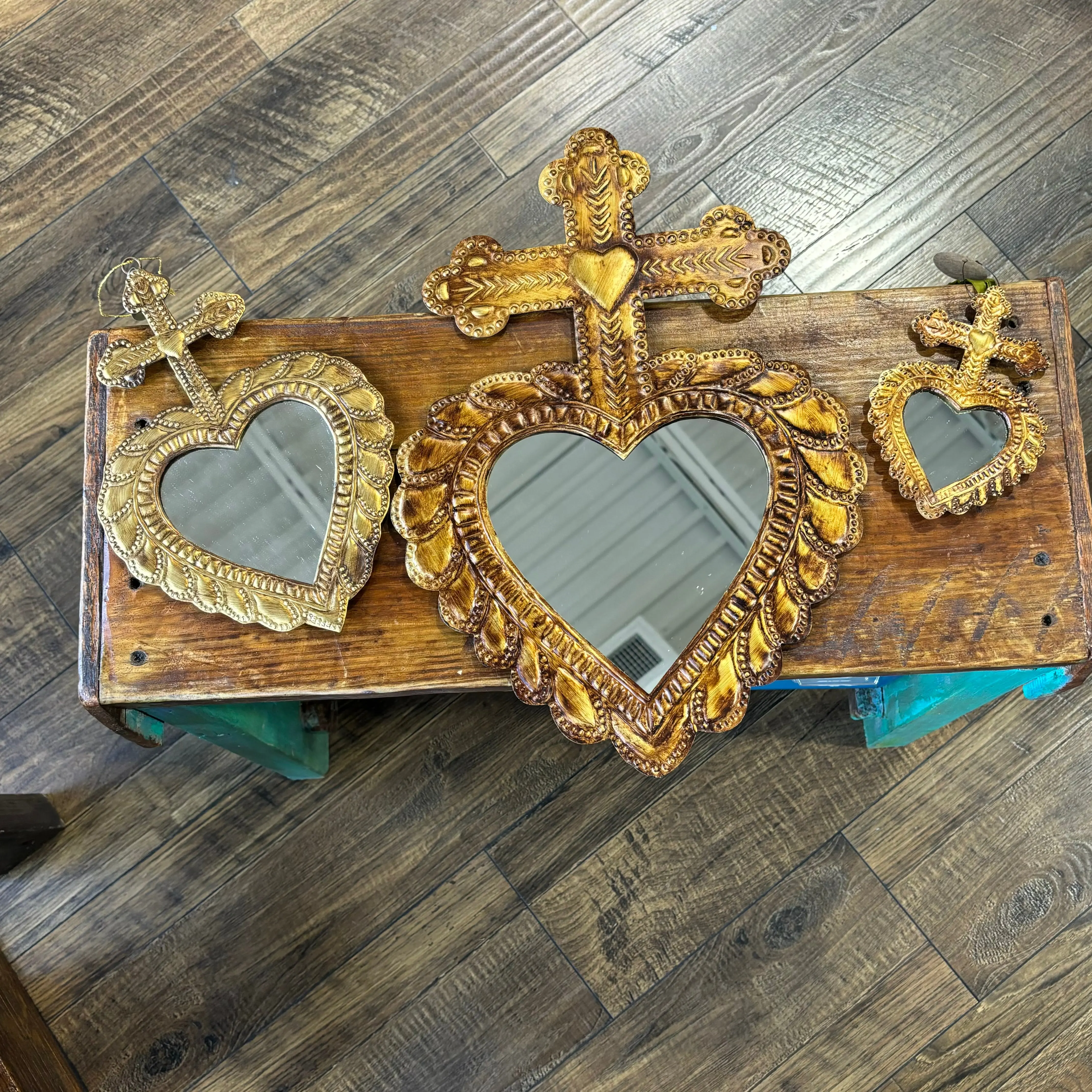 Cross on Heart Tin Mirror - Elegant Design for Home Decor with Unique Patterns and Lightweight Construction