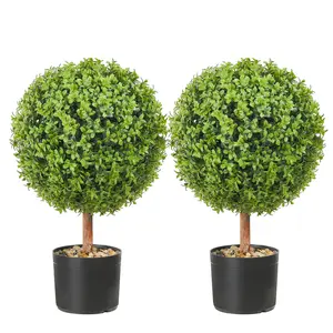 VEVOR 2x Artificial Boxwood Ball Ø40, 6cm Garden Deco Boxwood in Flowerpot Ball Artificial Boxwood Ball Artificial Plant made of PE, Wood, PP incl. 4 pcs. Decorative butterflies and 10 pcs. Replacement