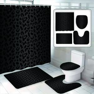 Leopard Print Waterproof Shower Curtain Set, Panther Pattern Bathroom Accessories, Includes Toilet Mat, Lid Cover, Non-Slip Bath Rug, Bathroom Supplies, Bathroom Decoration Accessories