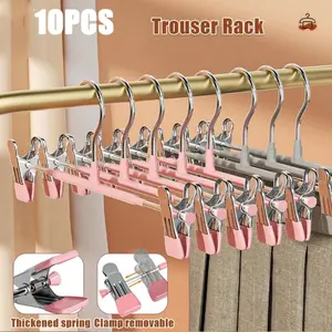 5/10pc Clothes Clips with Clip Hangers, Stainless Steel Adjustable Non-Slip Pants Rack, Multi-Functional Closet Organizer for Jeans