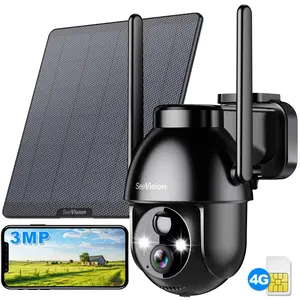 Seevision 4G LTE for No WiFi Solar Security Cameras Wireless Outdoor 3MP 2K Camera , PIR Motion Detection,Siren,Color Night Vision, SD/Cloud Storage (SIM Card Included)