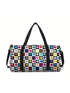 Four-leaf clover pattern printed large-capacity travel duffel bag, portable handheld storage bag
