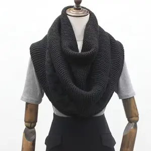 Women's Elegant Loose-Fit Cable-Knit Sweater Scarf Soft Warm Winter Shawl Solid Color Versatile Neck Wrap for Casual Outings