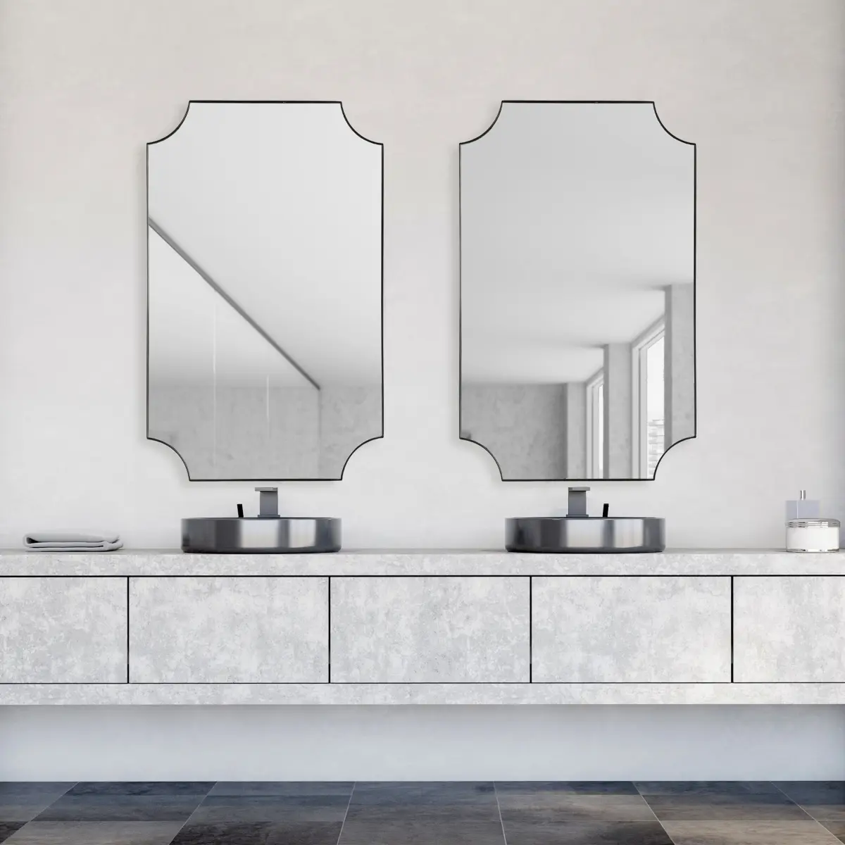 212 Main Iron Rectangle Wall-Mount Mirror - 20x32x1 in Satin Black Contemporary Mirror, Artistic Decorative Accents, Aesthetic Home Decor Supplies