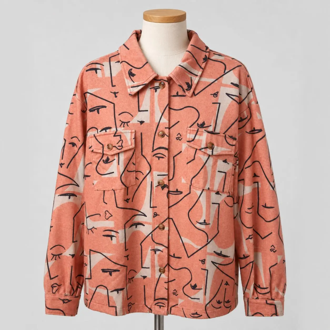 Gallery Muse Face Print Shirt Jacket Womenswear Coats Everyday Flat