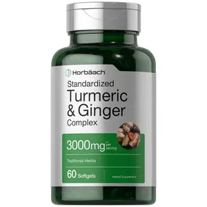 Horbäach Turmeric and Ginger Supplement 3000 mg | 60 Softgel Capsules | Turmeric Curcumin Complex with Black Pepper Extract | Non-GMO, Gluten Free
