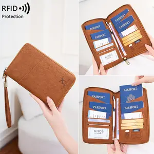RFID Blocking Travel Wallet & Family Passport Holder, Skin-Friendly Zipper Wallet, Large Capacity Document Organizer Case with Wristlet