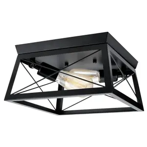 Vintage Ceiling Light, 1 Count Square Country-Style Semi-embedded Light, Retro Ceiling Light for Entrance Corridor, Restaurant and Living Room