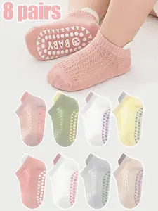 8 Pairs Kids Non-Slip Focus Socks, Breathable Mesh Baby Walking Socks, Summer Short Ankle Floor Socks, Infant Anti-Slip Boat Socks, Soft Comfy Socks
