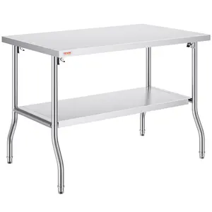 VEVOR Heavy-Duty Stainless Steel Folding Side Prep Table, 48x30 Inch Commercial Workstation with Undershelf, 300 lbs Load Capacity, Ideal Father's Day Gift for Home Kitchen or Restaurant