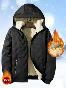 Men's Warm Fleece-Lined Hooded Jacket - Stylish Winter Coat with Zipper Pockets, Dark Blue Quilted Design, Machine Washable, Casual Style Perfect for Cold Weather, Winter Jacket