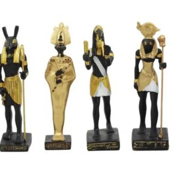 Black and Gold Resin Egyptian Gods Figurine Set (6 Pieces: Anubis, Osiris, Seth, Horus, Bastet, Thoth) - Home Decor Statues, Ideal Gift for Mythology Enthusiasts