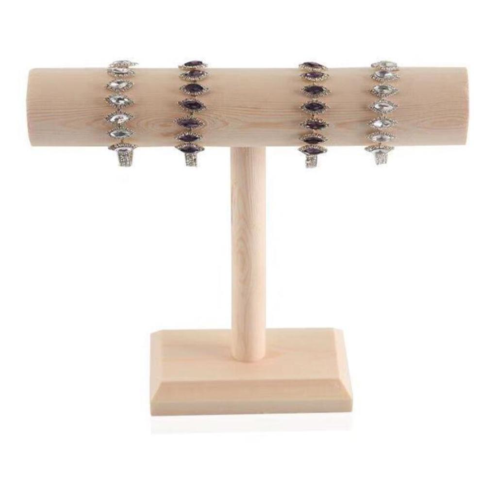 Portable Hard Wooden Bracelet Chain T-Bar Rack Jewelry Display Stand for Bangle Watch Necklace Home Organization Holder Showcase