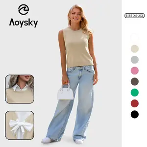 Aoysky Womens Sweater Vest Top Summer Bow Tie Back Sleeveless Casual Knit Crop Tank Tops