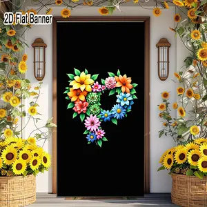2D flat banner, 1pcColorful Flower Heart Backdrop | Vibrant Floral Heart Decor for Whimsical Romantic Themegalentines party decor, valentine day decor, decorations for valentines day