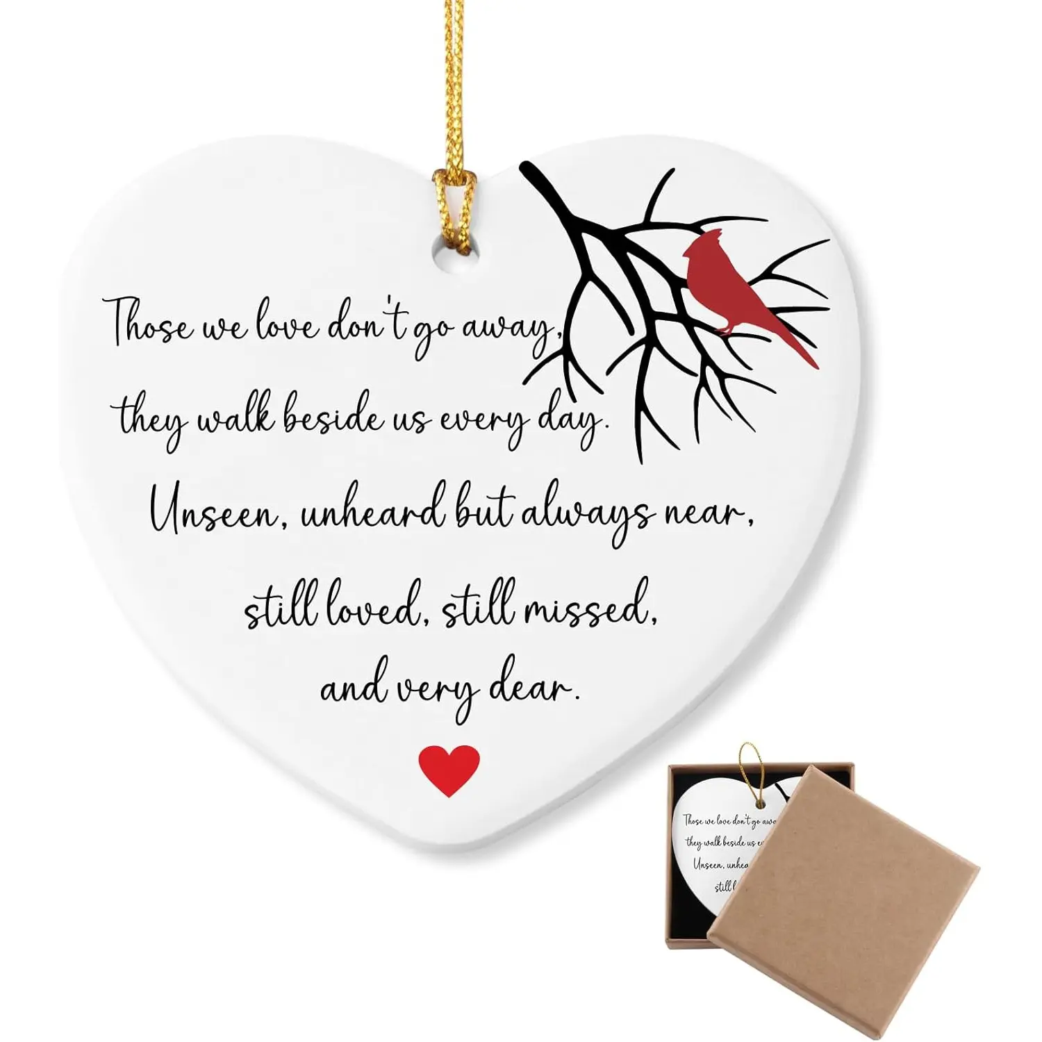 Those We Love Don't Go Away Sympathy Gifts Red Memorial Cardinal Bereavement Gifts Ornament Keepsake Sign Heart Plaque Condolences/Grief Gift for Loss of Loved One