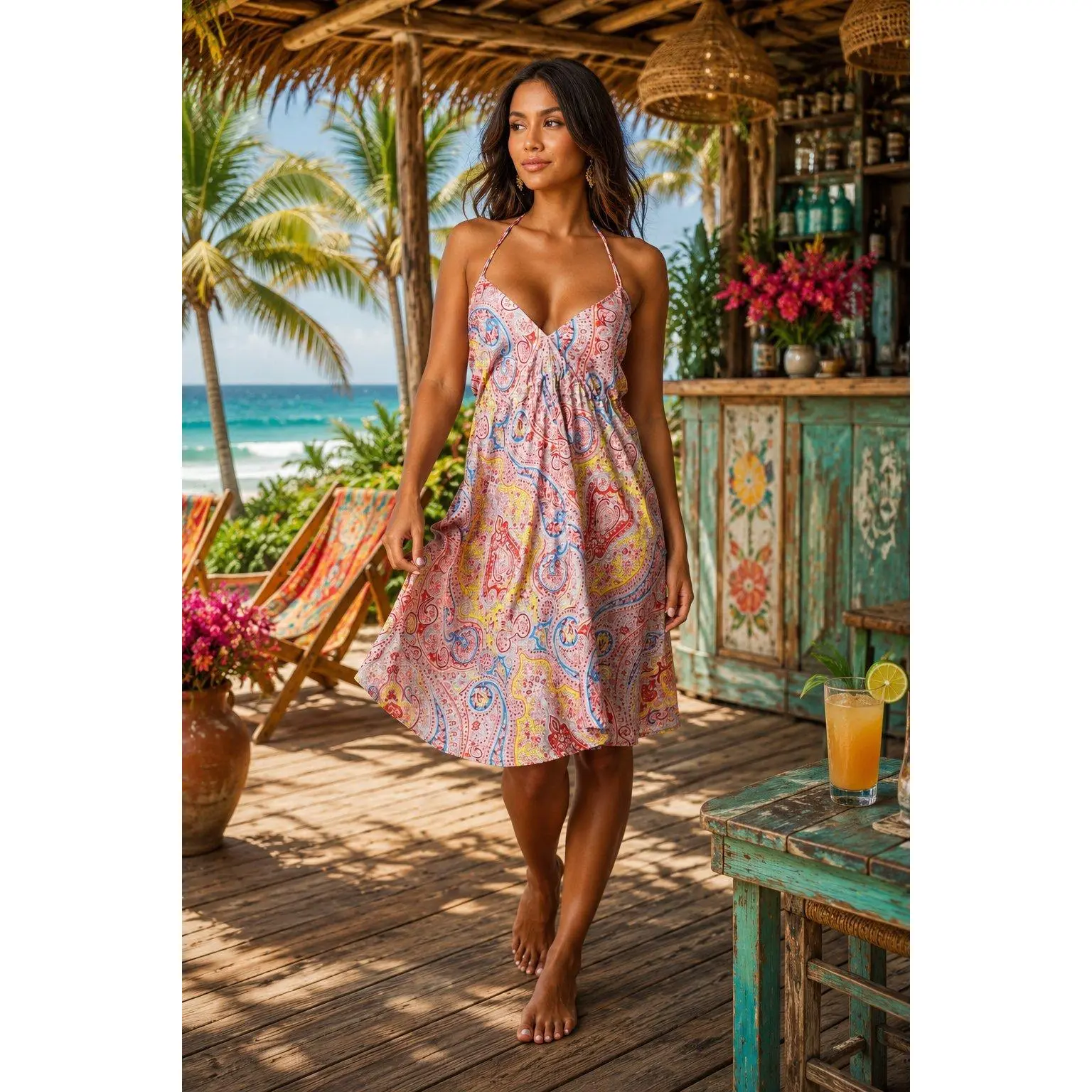 Positano Tiered Tropical Mini Dress
