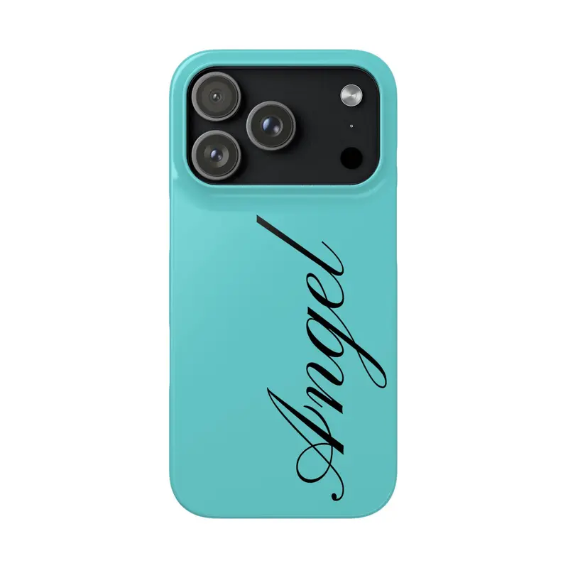 Angel Cursive Text Shockproof Smartphone Case - Turquoise Esoteric Whimsy, Light Yet Tough Casing with Precise Cutouts, Protection for iPhone 11-17 Pro Max/Plus, Samsung Galaxy S23-25 Safety Cover