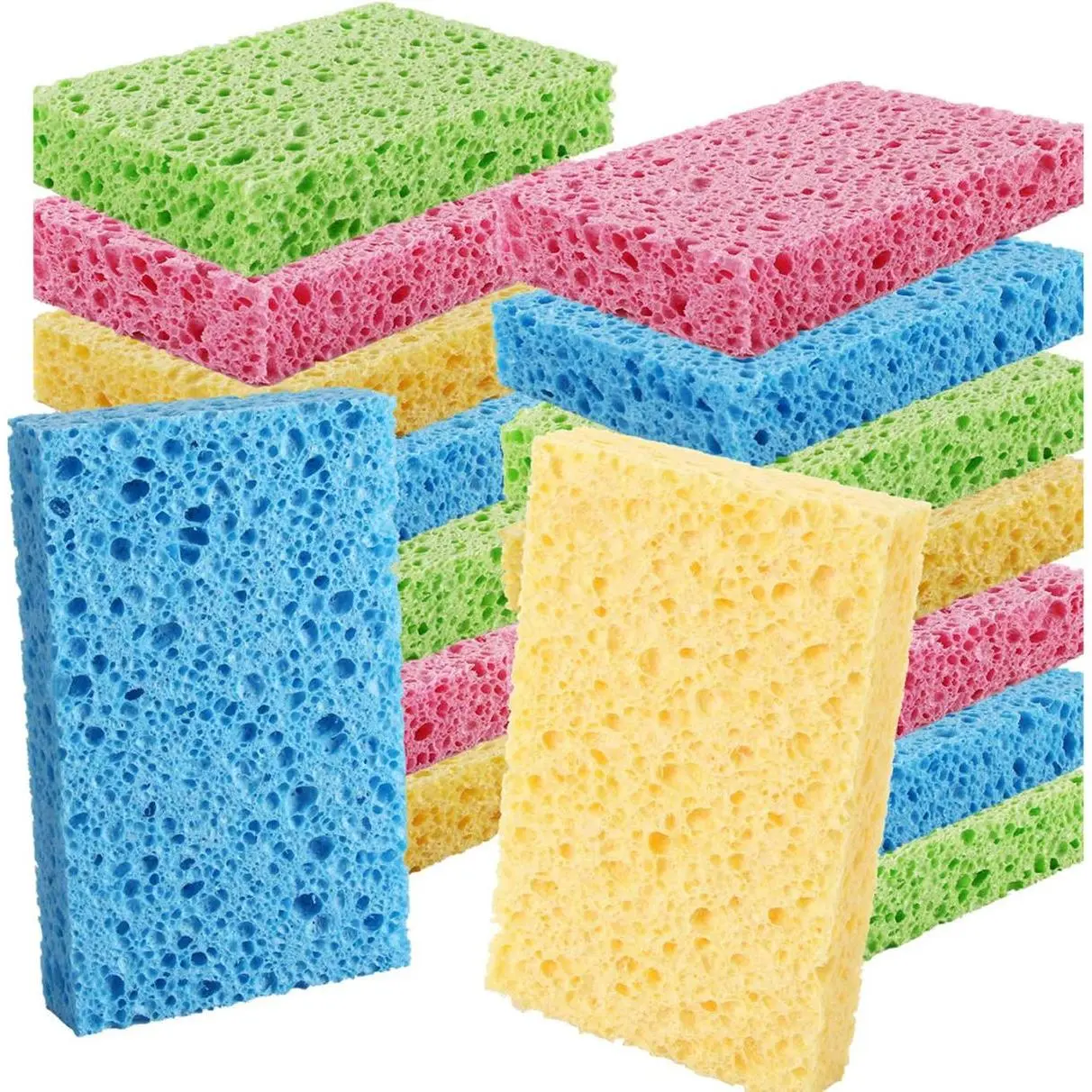 16-Count (Pack of 1) Eco-Friendly Colored Scratch-Resistant Kitchen Scrubber Sponges - Water-Absorbent Biodegradable Natural Cellulose Pads for Stainless Steel Surfaces