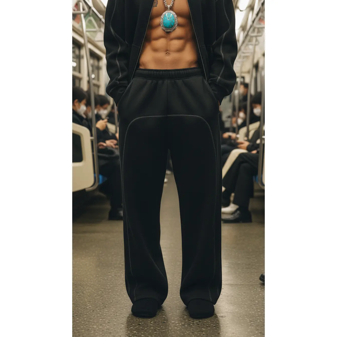 Luxury Tech Contrast-Stitched Fleece Sweatpants