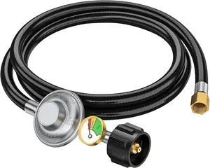 Alloxity 6ft Propane Regulator with Hose&Gauge, 0-1Psi Propane Hose, Gas Grill Regulator for Weber Genesis/Spirit Grill/Blackstone 28”&36” Griddle/Camp Chef Burner Stove/Fire Pit/Heater, 3/8”Gas Line
