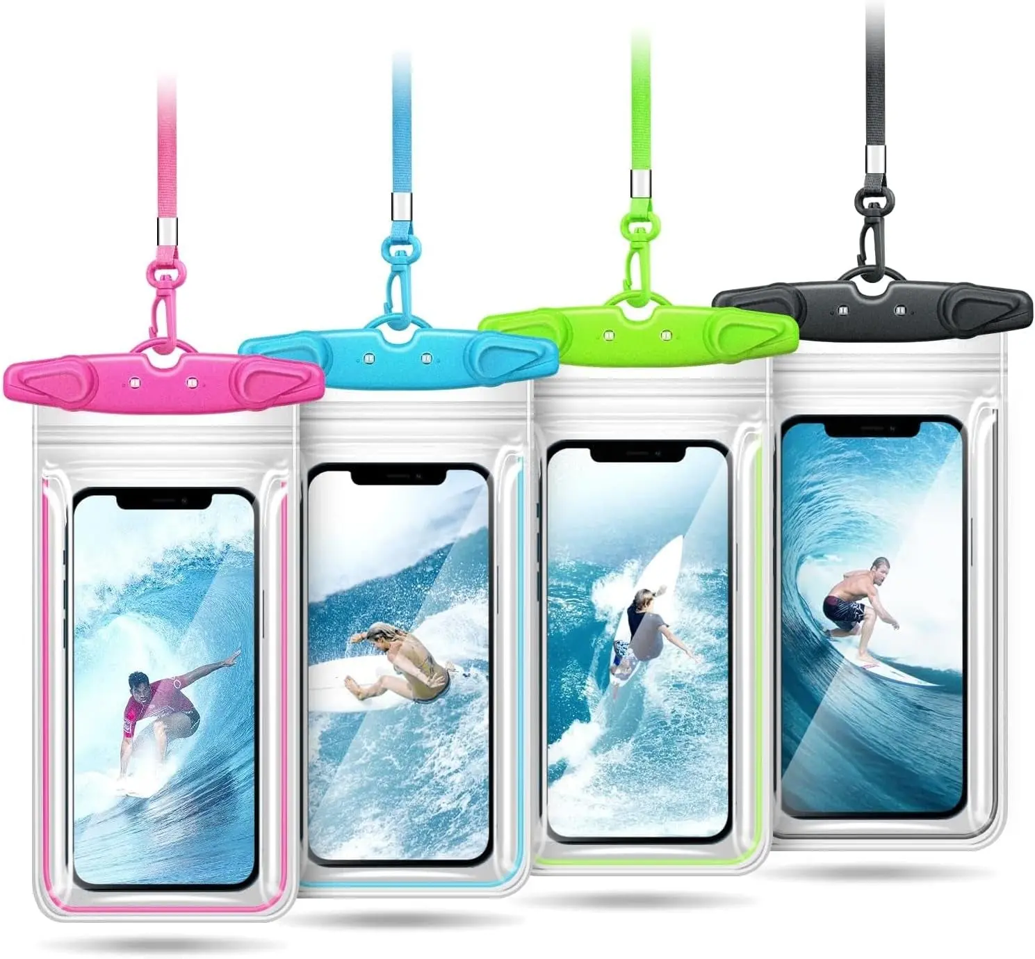 4 Pack Luminous Waterproof Phone Pouches, Unisex IPX8 Certified Transparent Case with Dual Locks for Swimming & Water Sports, Fits Phones up to 7.5 Inches, Luminescent