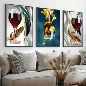 2D Flat, 2D/FLAT 3pcs/set Red Wine Glass Modern Kitchen Wall Art, Restaurant Wall Decoration, Artistic Abstract Canvas Printing Art Works Contemporary Retro Images Canvas Painting Wall Art Kitchen Home Decoration Poster Frameless