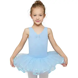 MdnMd Girls Ballet Dance Training Dress with Sleeveless And Puffy Hemline