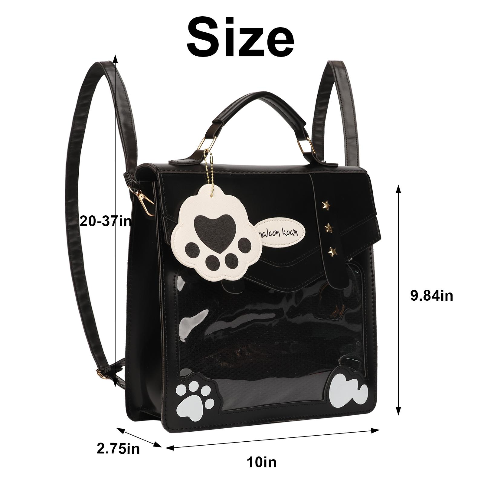 RIVERICH Kawaii Cat Paw Ita Bag - 2-Way Preppy Cambridge Style PU Leather Crossbody & Top Handle Backpack for Anime Pins, School & Daily Use | Cute Paw Charm & Star Stud Details, Adjustable Straps Stylish Multi-Way Ita Bag for Collectors