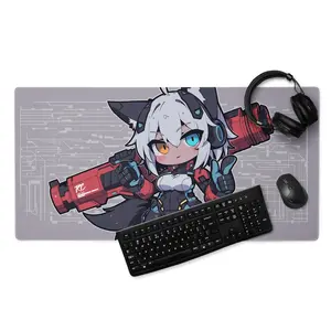 Anime Chibi Wolf Girl Rocket Launcher Gaming Mouse Pad, Gamer Desk Mat, Otaku Accessory