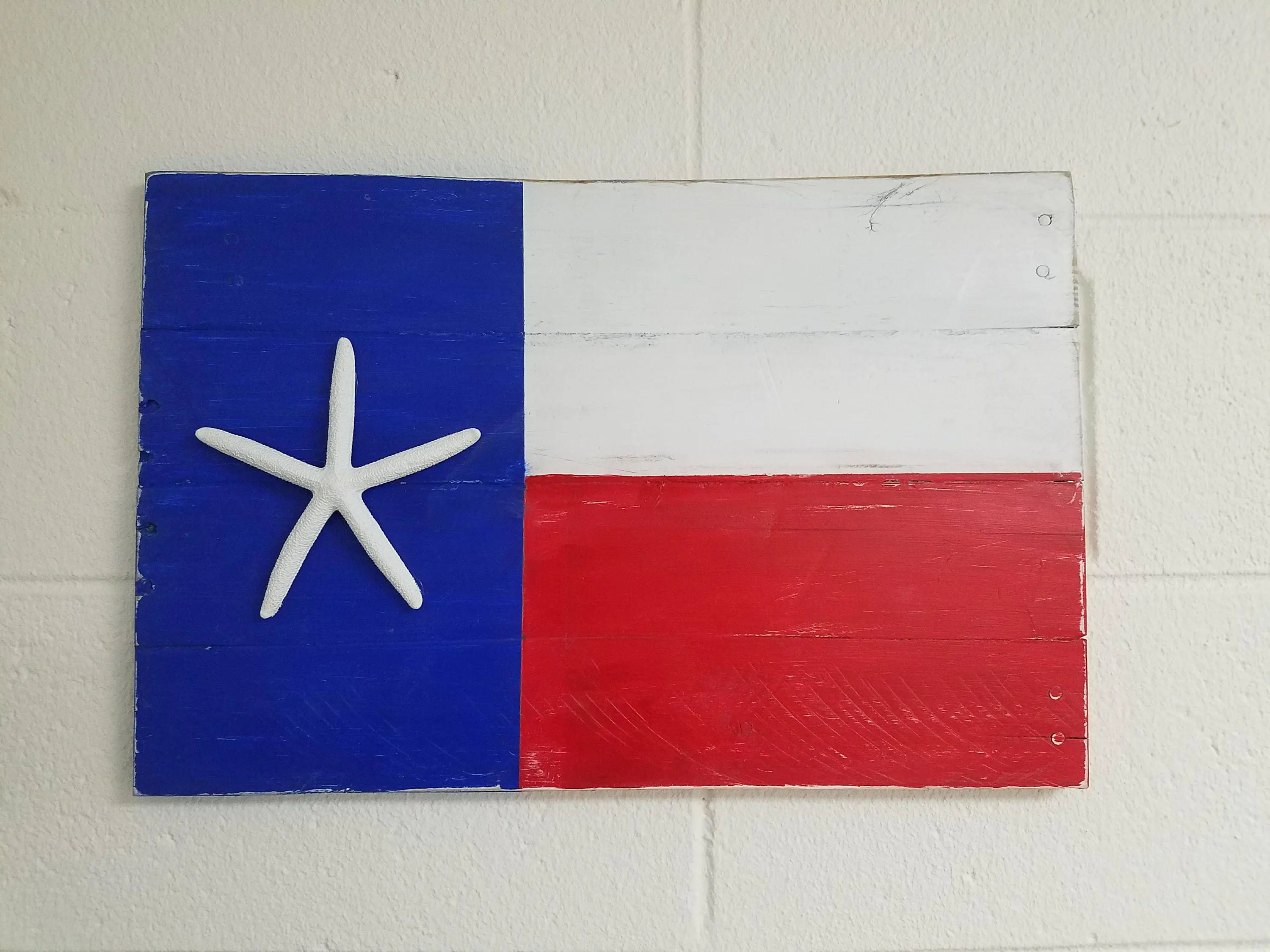 TEXAS FLAG With Pencil STARFISH Sign, Anniversary Gift, Wedding Gift, Rustic Decor, Wedding Decor, Handpainted, beach decor, nautical, coast