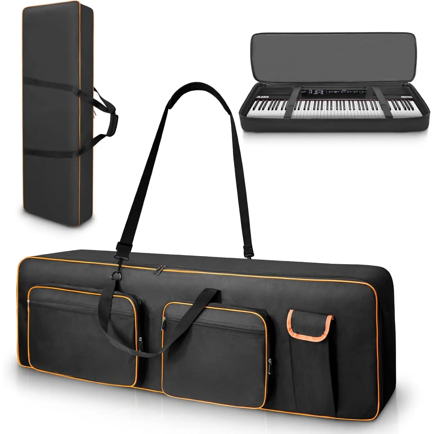 88 Key Keyboard Case,10mm   Full Padded Electric Piano Keyboard Gig Bag with Handles,Adjustable  Straps,53.9"X14.5"X6.6" Piano Keyboard Bag with 5 Accessory Pocket
