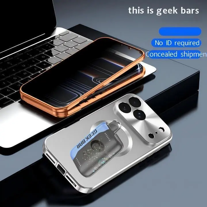 This is geek bar Personalized Boho Gingham Phone Case with Anti-peep Film & Magnetic Holder for Original Machine Label Series