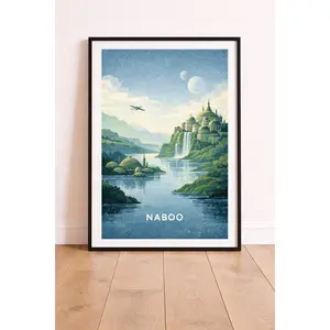 Naboo Green Planet Poster, Sci-Fi Space Landscape Wall Art, Exclusive Nerd Gaming Room Decor, Aesthetic Galaxy Print, Unframed Print Only