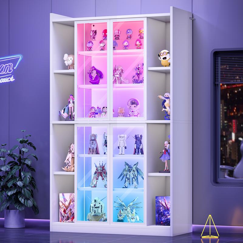 Sedeta 64" Sturdy Acrylic Glass Display Cabinet - 6-Tier Tall Wood Furniture, Transparent Acrylic Doors, LED Lights, Adjustable Shelves, Modern Glam Aesthetic, Easy Assembly, Living Room/Office Aesthetic House Room Decor