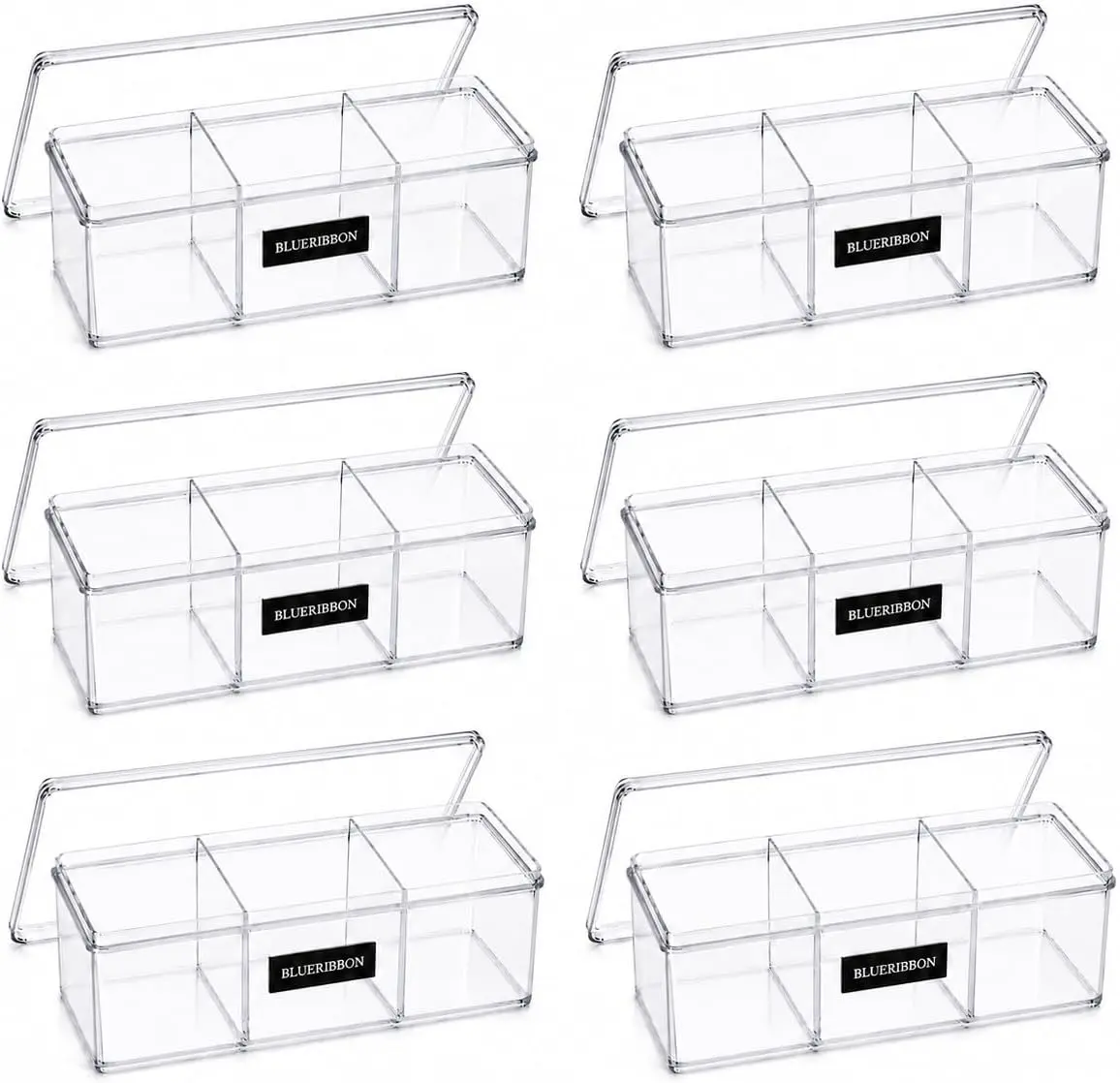 Clear Acrylic 3-Compartment Organizer with Lid, Stackable Home Storage Tray for Home Organization Needs