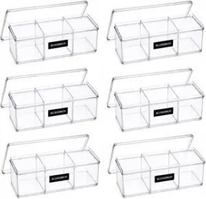 Clear Acrylic 6 Pack 3-Compartment Organizer with Lid, Stackable Home Storage Tray for Home Organization Needs