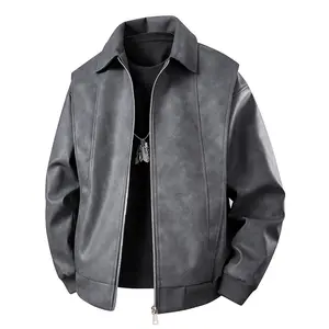 Men's Vintage Street Style Lapel Motorcycle Leather Jacket Sports Riding Coat Long SleeveFull Zip Closure Beige Black Plain Menswear