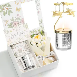 Mayicivo Mother'S Day Gifts for Women Mom Friend Sister, Unique Birthday Gifts for Women Girlfriend Wife Daughter, Christmas Candles Hummingbird Rotating Scented Candles Set for Woman with Crochet Flower Bouquet