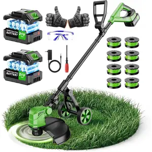 14'' Electric Weed Wacker Cordless, 20000RPM Wheeled String Trimmer Weed Eater  , 3 in 1 Lightweight Cordless Edger Grass Trimmer Weed Trimmer with 8  Spools for Garden, Lawn