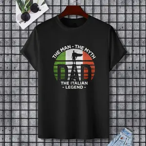 Dad The Man The Myth The Italian Legend Italy Vintage Flag T-Shirt, 100% Cotton, Single Side Printed, Black Short Sleeve T-shirt, Gift for Family Friends, S-XXXL, 1 pc, Fabric Weight 180g