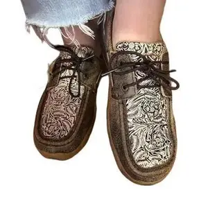 Twisted X Women's Brown and Floral Embossed Boat Shoe Driving Moc SMUWDM53