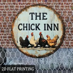 Vintage Chicken Pattern Round Sign, Vintage Metal Sign, 2D Flat Sign, Outdoor Yard Sign, Country Farmhouse Sign, Retro Kitchen/Bar/Home Decor, Home Decor Products, Home Decor Gifts, Unique Gift Ideas