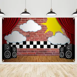 Night Party Backdrop Banner   Birthday Decoration Red Brick Wall Black and White Checkered Video  Photography Background for Spooky Creepy Bear Themed Party Supplies Photo Props 6x3.6 ft