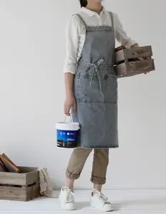 Jeelow Fashionable Blue Jean Denim Apron Durable Cotton Cross-Back Relax Style for Men & Women Ideal for Cooking Gardening Kitchen with Spacious Pockets & Trendy Design Comfortable Minimalist